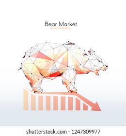 Bear market. Low poly wireframe vector stock exchange illustration. Polygonal digital image. Technology abstract style. Fall chart. Finance and business or animals theme World financial crisis concept