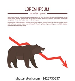 Bear market. Bear and red arrow. Falling market. The chart and the indicator show a downtrend. Trend of graph. Vector illustration.
