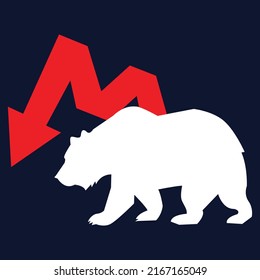 Bear market trend in crypto currency or stocks red down arrows graph