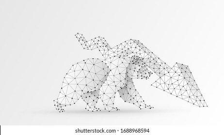 Bear market trend, downtrend arrow. Stock Exchange and concept of a trading chart. Low poly, wireframe 3d vector illustration. Abstract polygonal image on white origami background