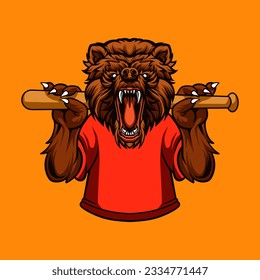 Bärenmascot-Baseball-Sport, Vektorgrafik