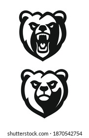 bear mascot black emblem head on white background