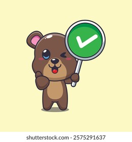 bear mascot cartoon character vector illustration with correct sign.
design element for poster, brochure, web, mascot, sticker, logo and icon.