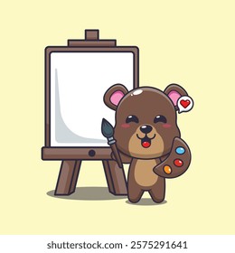 bear mascot cartoon character vector illustration wants to paint on canvas.
design element for poster, brochure, web, mascot, sticker, logo and icon.