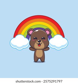 bear mascot cartoon character vector illustration with rainbow.
design element for poster, brochure, web, mascot, sticker, logo and icon.