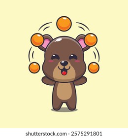 bear mascot cartoon character vector illustration circus attraction with balls.
design element for poster, brochure, web, mascot, sticker, logo and icon.