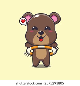 bear mascot cartoon character vector illustration playing hula hoop.
design element for poster, brochure, web, mascot, sticker, logo and icon.