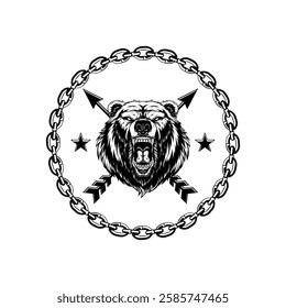 Bear mascot with chain logo template