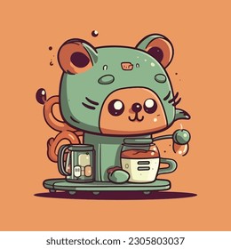 bear mascot character for a cup of coffee cheerful for a cafe