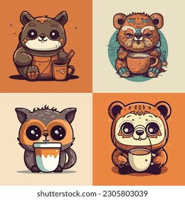 bear mascot character for a cup of coffee cheerful for a cafe
