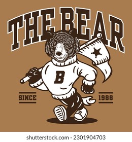 Bear Mascot Character Design in Sport Vintage Athletic Style Vector Design