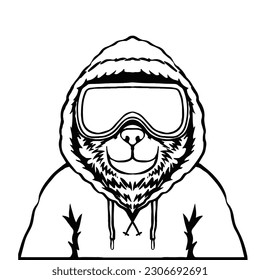 Bear mascot design of a snowboarder wearing a goggles.