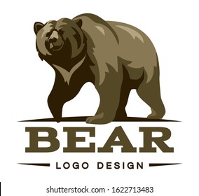 Bear mascot, emblem, symbol on white background. Can be used for T-shirts print, labels, badges, stickers, logotypes vector illustration.