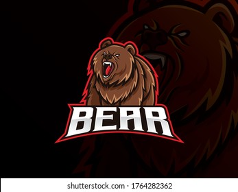 Bear mascot esport logo design. Bear animal mascot vector illustration logo. Wild grizzly bear mascot, Emblem design for esports team. Vector illustration