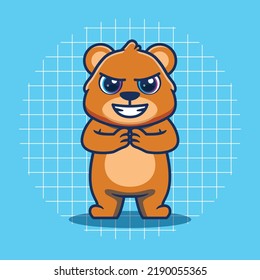 Bear mascot with evil expression vector illustration