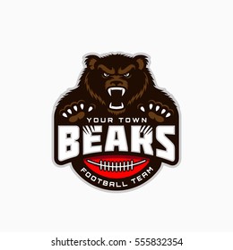 Bear mascot for a football team on a white background. Vector illustration.