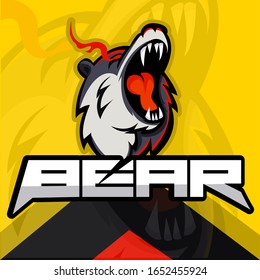 Bear mascot gaming logo design vector with modern illustration concept style for badge, emblem, sticker and t shirt printing. Angry Bear illustration for sport team and gaming.