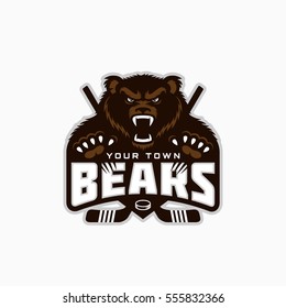 Bear mascot for a hockey team on a white background. Vector illustration.
