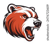Bear mascot logo design vector illustration. Growling bear. Grizzly head design for logo, sports team logo design with bear icon. Aggressive bear.
