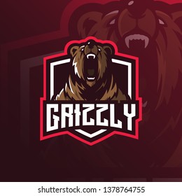 bear mascot logo design vector with modern illustration concept style for badge, emblem and tshirt printing. grizzly bear illustration for sport team.