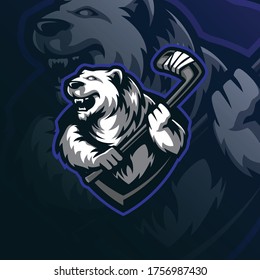 bear mascot logo design vector with modern illustration concept style for badge, emblem and tshirt printing. angry bear hockey illustration.