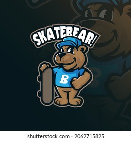 Bear mascot logo design vector with modern illustration concept style for badge, emblem and t shirt printing. Skateboard bear illustration.