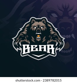 Bear mascot logo design vector with concept style for badge, emblem and t shirt printing. Angry bear illustration for sport and esport team.