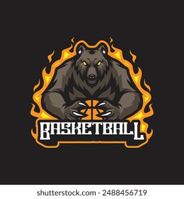 Bear mascot logo design vector with modern illustration concept style for badge, emblem and t shirt printing. Angry bear illustration with ball in hand.