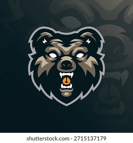 Vector de diseño de logotipo de mascota de oso. Ilustración de cabeza de oso para el deporte y el equipo de deportes electrónicos.