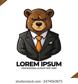 bear mascot logo design, Bear wearing suit illustration, bear doll illustration on white background.