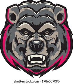 Logo de la mascota del oso e deportivo colorido con un estilo de arte moderno simple