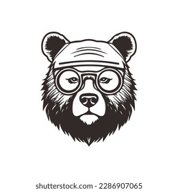 Bear mascot logo wearing glasses. Graphic Design Template