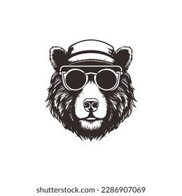 Bear mascot logo wearing glasses. Graphic Design Template