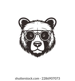 Logo de la mascota del oso con gafas. Plantilla de diseño gráfico