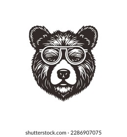 Bear mascot logo wearing glasses. Graphic Design Template