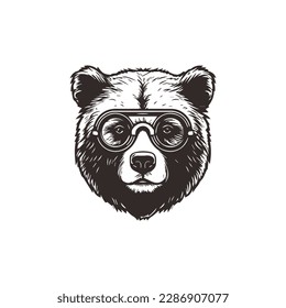Bear mascot logo wearing glasses. Graphic Design Template