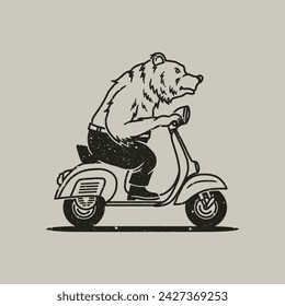 Bear Mascot Motorcycle Badge badge, label, logo, t-shirt graphic in Vintage Hand Drawn vector illustration