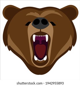 Bear Mascot School Team, Wild Animal Head, Animal Face, Sport Emblem, Badge Art Icon, Roaring 
Bear Label, Design Logo, Vector Clipart. Vector illustration isolate. Print for T-shirts and sweatshirts