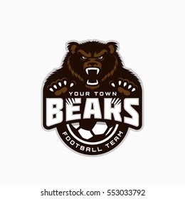 Bear mascot for a soccer team on a white background. Vector illustration.