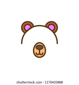 Bear mask filled outline icon, line vector sign, linear colorful pictogram isolated on white. Costume party symbol, logo illustration. Pixel perfect vector graphics
