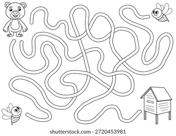 Oso laberinto gráfico blanco negro boceto ilustración Vector 