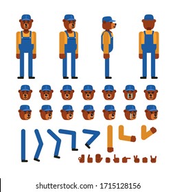 Bear mechanic or construction worker creation kit. Create your own pose, action, animation. Minimal design vector illustration