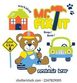 bear the mechanic funny animal cartoon