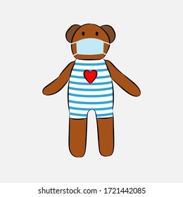 Bear in a medical mask to protect against COVID-19 virus. Advocacy for Avoiding Virus Infection, Ebola, Coronavirus, COVID-19