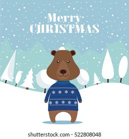 Bear. Merry Christmas postcard.