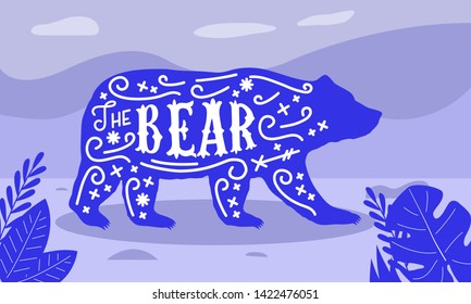 The Bear - modern abstract poster. Trendy print for typography, t-shirt. Silhouette of bear with lettering. Trendy simple design. Vector illustration 