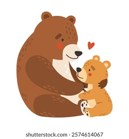 Bear mom and baby, cartoon style, mothers day illustration, cute animal