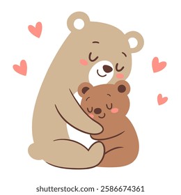 Bear Mom and Baby bear hugging Heartwarming Greeting Card Illustration for Mothers Day