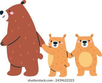 Bear Mom And Children Walking Vector Illustration