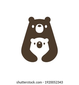 bear mom and son cub logo vector icon illustration